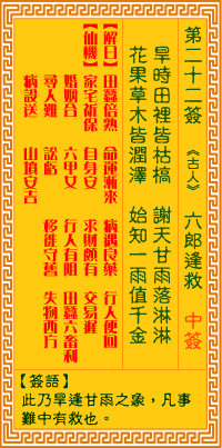 观音灵签 第22签解签：六郎逢救