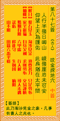 观音灵签 第87签解签：咬金探地穴