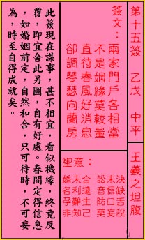 关帝灵签 第15签解签：中平 王羲之坦腹