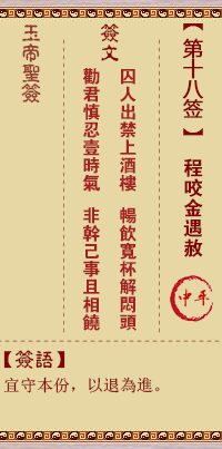 玉帝灵签 第18签解签：程咬金遇赦 中平