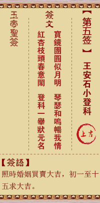 玉帝灵签 第5签解签：王安石小登科 上吉