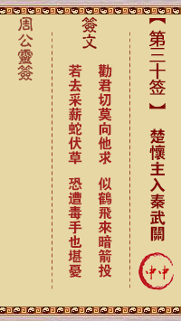 周公灵签 第30签解签：楚怀主入秦武关
